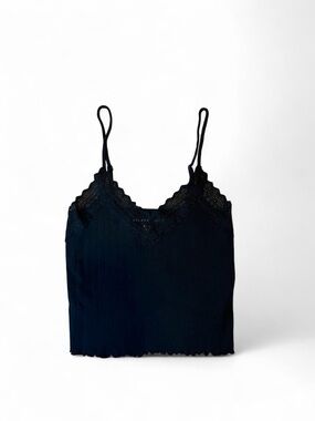 American Eagle Outfitters Black Lace-Trim Ribbed Camisole Tank